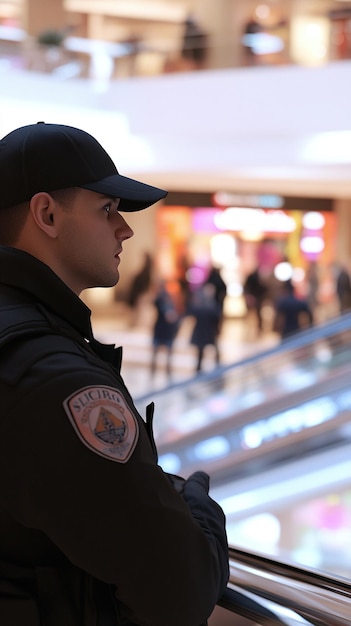 Photo quotmall security guard on duty in busy shopping centerquot