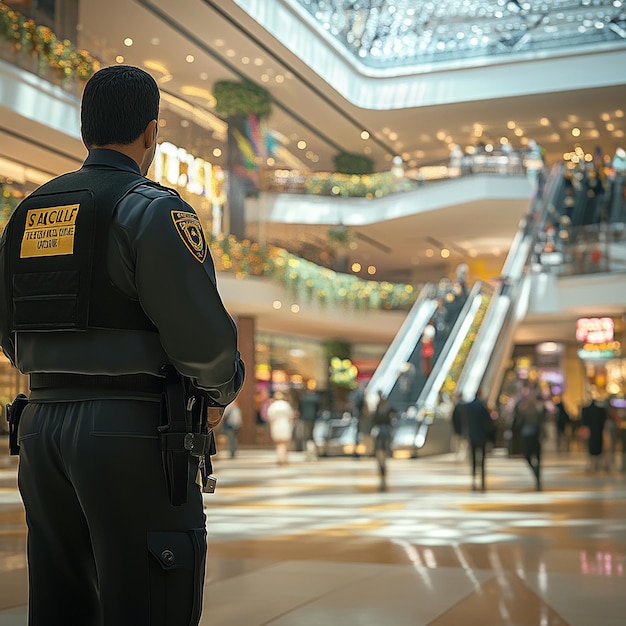 quotMall Security Guard on Duty in Busy Shopping Centerquot