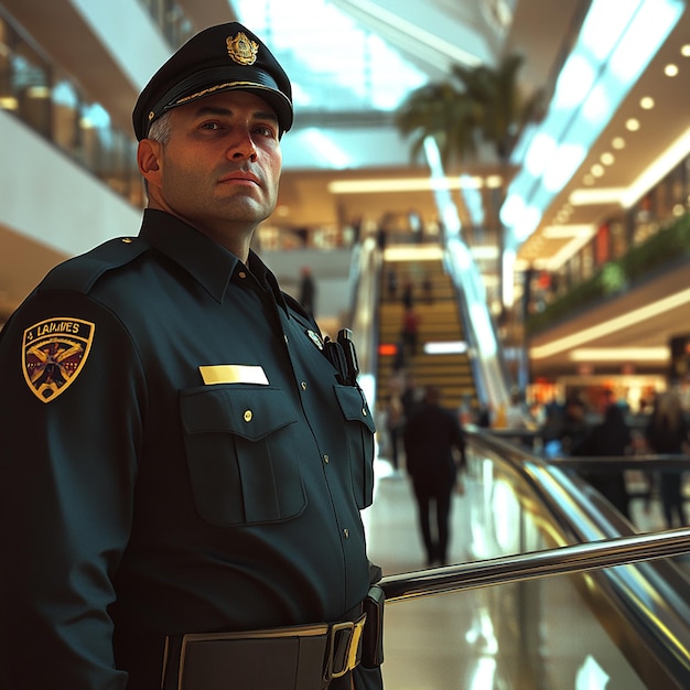 quotMall Security Guard on Duty in Busy Shopping Centerquot