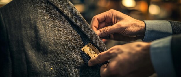 Photo quotmaster tailor handstitching a label inside a garmentquot