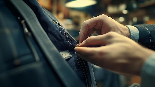 Photo quotmaster tailor handstitching a label inside a garmentquot