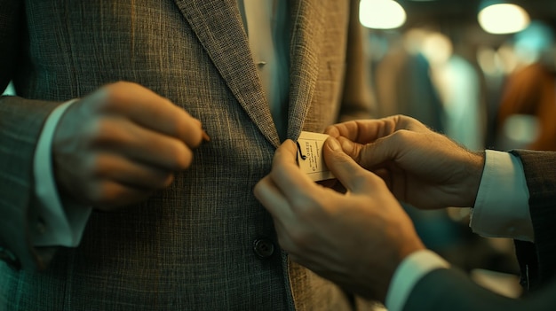 Photo quotmaster tailor handstitching a label inside a garmentquot