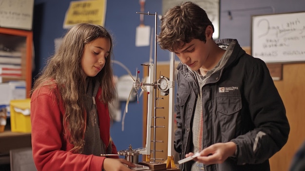 Photo quotmiddle school student displaying homemade weather station projectquot