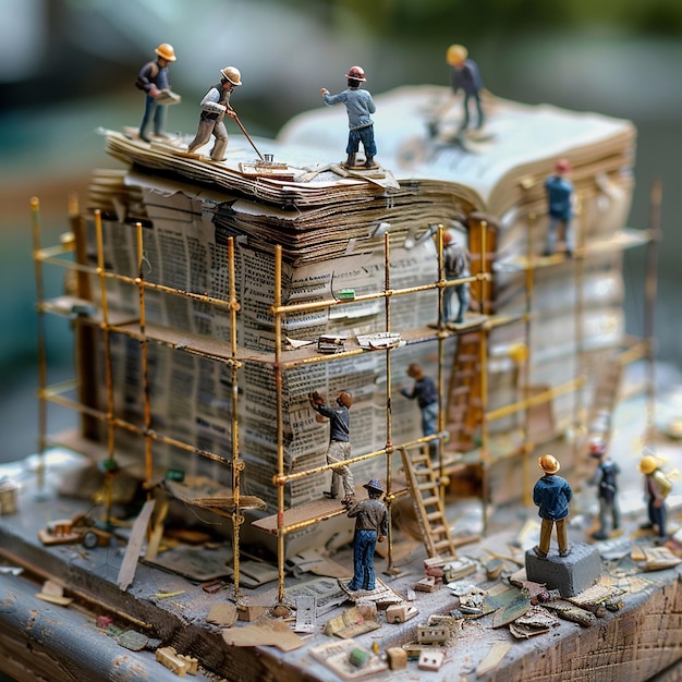 Photo quotminiature figures building a giant structure digital artquot