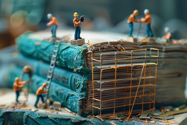 Photo quotminiature figures building a giant structure digital artquot