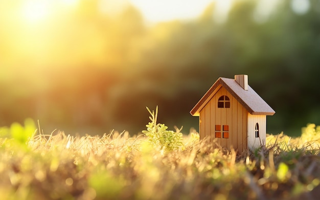 quotMiniature House in Sunlit Grass Symbolizing Dreamsquot