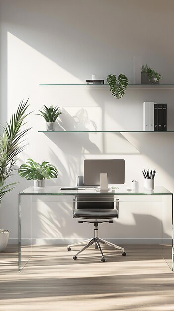 quotMinimalist Office Space with Glass Desk and Clean Linesquot