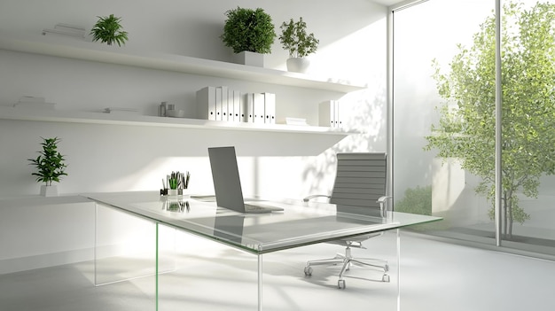 quotMinimalist Office Space with Glass Desk and Clean Linesquot