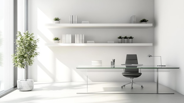 quotMinimalist Office Space with Glass Desk and Clean Linesquot