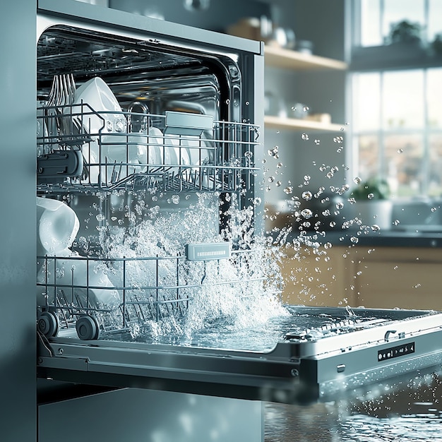 Photo quotmodern dishwasher in action with transparent door viewquot