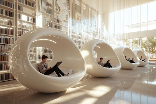 Photo quotmodern library with suspended reading podsquot