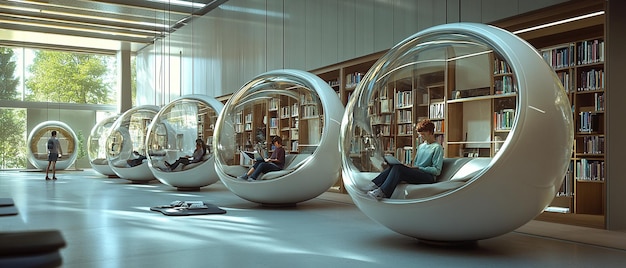 Photo quotmodern library with suspended reading podsquot