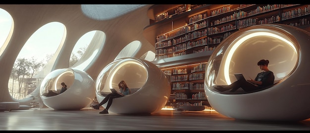 Photo quotmodern library with suspended reading podsquot