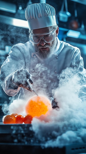 Photo quotmolecular gastronomy chef experimenting with innovative dishesquot