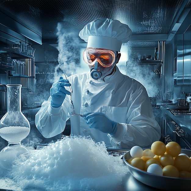 Photo quotmolecular gastronomy chef experimenting with innovative dishesquot