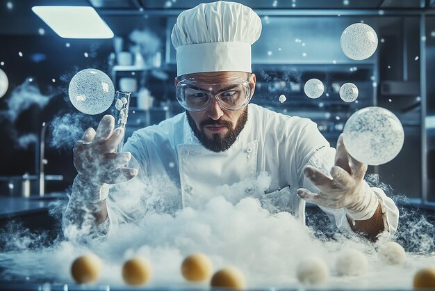 Photo quotmolecular gastronomy chef experimenting with innovative dishesquot