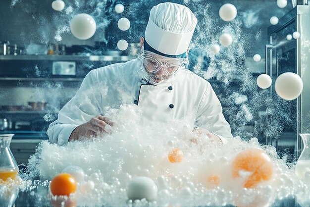 Photo quotmolecular gastronomy chef experimenting with innovative dishesquot