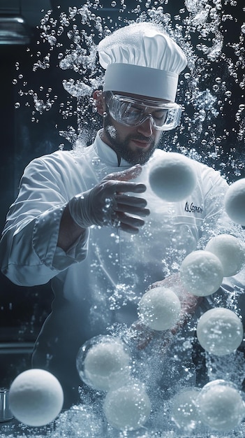 Photo quotmolecular gastronomy chef experimenting with innovative dishesquot