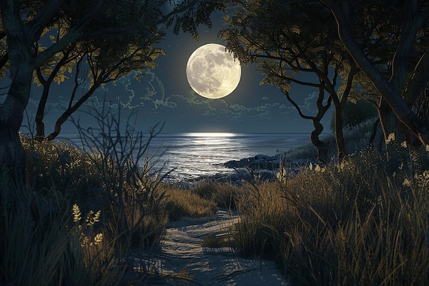 Photo quotmystical moonlight scene on a full moon nightquot