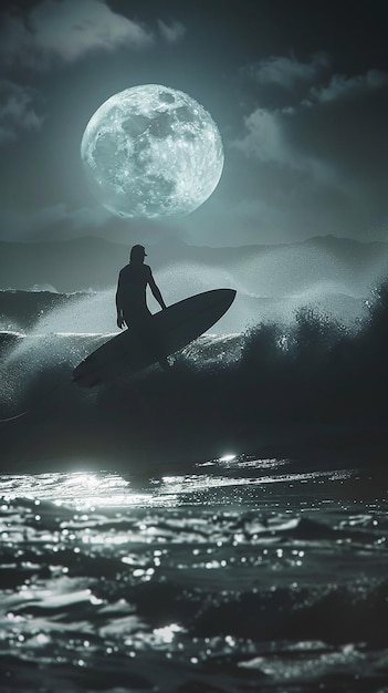 Photo quotnight surfing the thrill of waves under moonlightquot