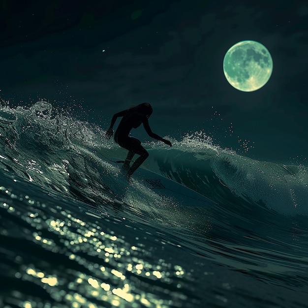 Photo quotnight surfing the thrill of waves under moonlightquot