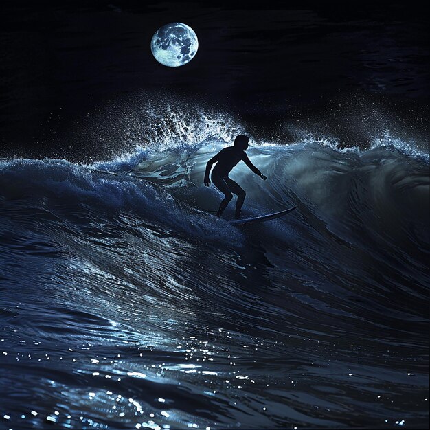 Photo quotnight surfing the thrill of waves under moonlightquot