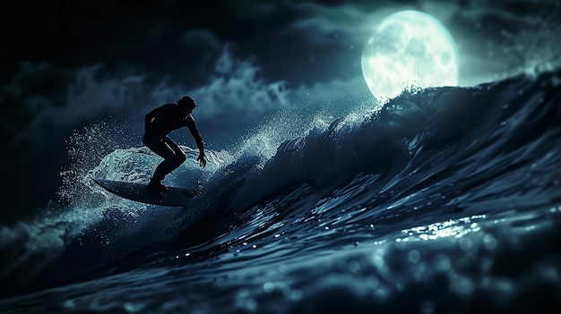 Photo quotnight surfing the thrill of waves under moonlightquot