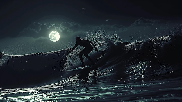 Photo quotnight surfing the thrill of waves under moonlightquot