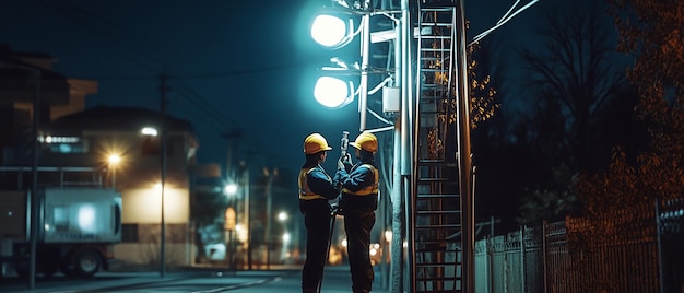 Photo quotnighttime electrician fixing streetlightquot