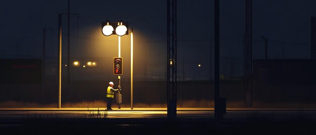 Photo quotnighttime electrician fixing streetlightquot