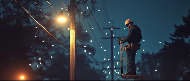 quotNighttime Electrician Fixing Streetlightquot