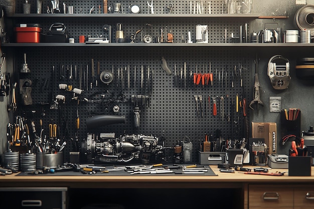 quotOrganized Mechanics Workbench with Tools and Equipmentquot