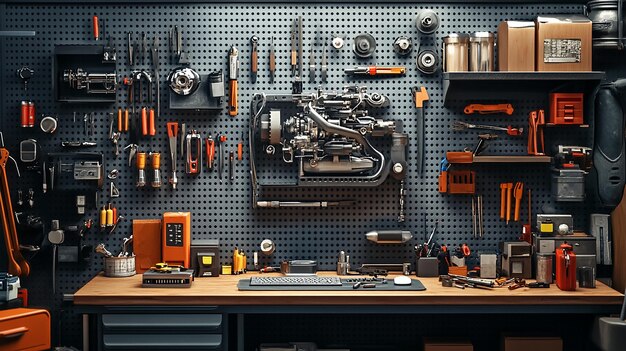 quotOrganized Mechanics Workbench with Tools and Equipmentquot