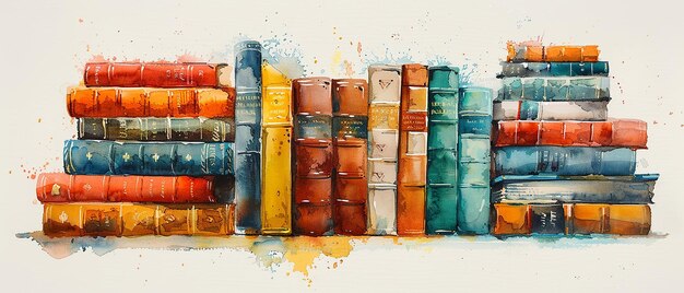 Photo quotpainted retrostyle pile of books with vintage library elementsquot