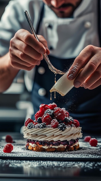 Photo quotpastry chef creating a gourmet dessertquot