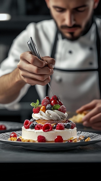 Photo quotpastry chef creating a gourmet dessertquot