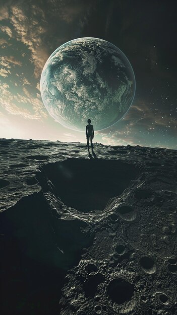 quotPerson Standing on Edge of Lunar Craterquot