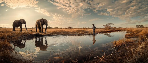 Photo quotphotographer capturing an elephant by the waterholequot