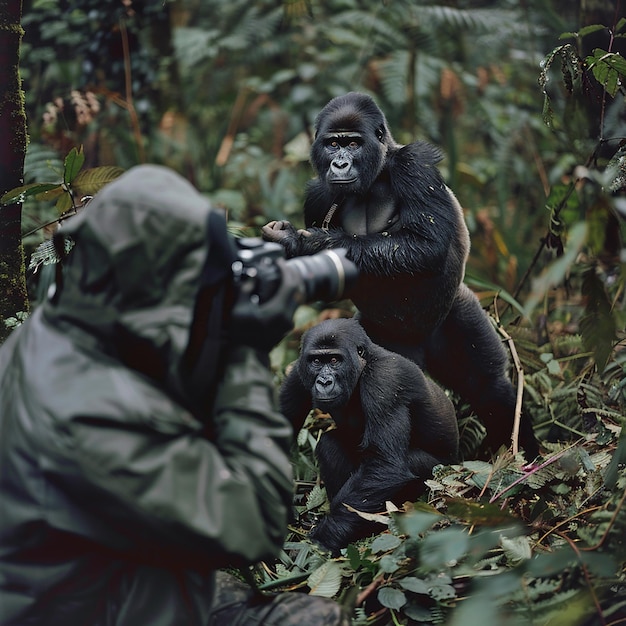 quotPhotographer Capturing a Family of Gorillas in the Forestquot