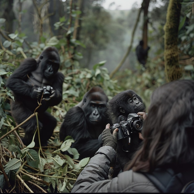 quotPhotographer Capturing a Family of Gorillas in the Forestquot