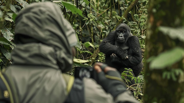 Photo quotphotographer capturing a family of gorillas in the forestquot