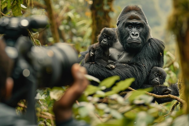 quotPhotographer Capturing a Family of Gorillas in the Forestquot