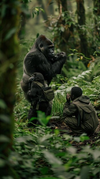 quotPhotographer Capturing a Family of Gorillas in the Forestquot