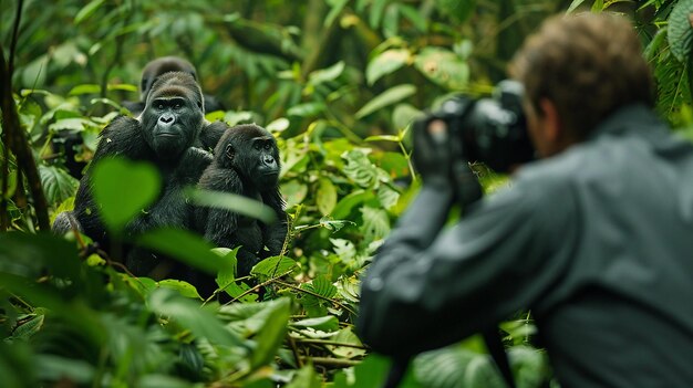 quotPhotographer Capturing a Family of Gorillas in the Forestquot