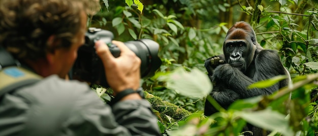 Photo quotphotographer capturing a family of gorillas in the forestquot