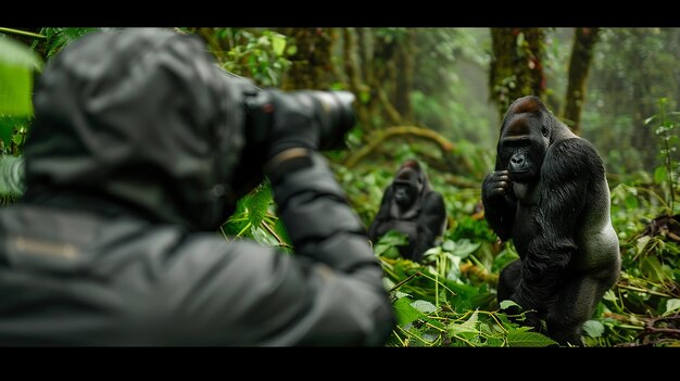 quotPhotographer Capturing a Family of Gorillas in the Forestquot