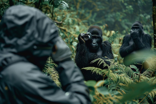 quotPhotographer Capturing a Family of Gorillas in the Forestquot