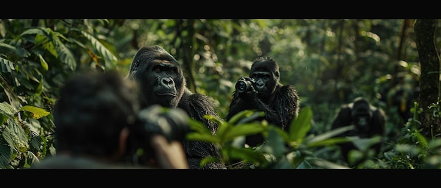 Photo quotphotographer capturing a family of gorillas in the forestquot