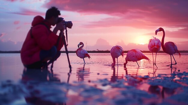 quotPhotographer Capturing Flamingos in a Vibrant Lagoonquot