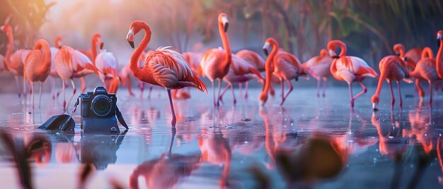 quotPhotographer Capturing Flamingos in a Vibrant Lagoonquot